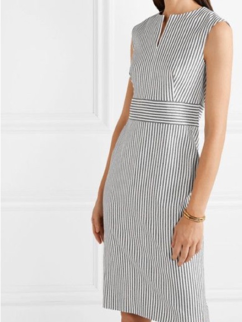 Max Mara Caraffa Striped Stretch Cotton And Linen Dress